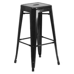 MOBLIHOUSE - Butaco Alto Para Barra Metálico Negro Brillante