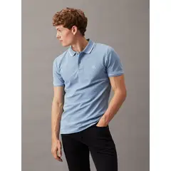 CALVIN KLEIN - Polo Azul Slim Con Ribete En Contraste