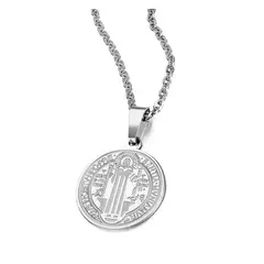 ALHAJAS - Collar Cadena Dije San Benito Para Mujer O Hombre En Acero Inoxidable