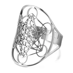 ALHAJAS - Anillo Ajustable Para Mujer Cubo Metatrón Amuleto Fabricado En Acero