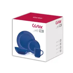 CRISTAR - Vajilla De Vidrio 4 Puestos - 16 Piezas Stylo Azul.