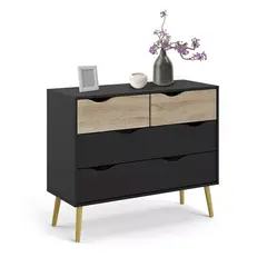TOPLIVING - Cómoda Estilo Nórdico Organizador con 4 Cajones Negro-