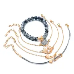 GENERICO - Conjunto pulsera bohemia con cuentas de piedra y hilo de seda elástica