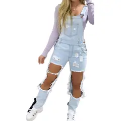 VIA7 - Overol americano de pantalon largo rotos piernas azul hielo