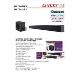 SANKEY - Teatro en Casa Barra de sonido Bluetooth Aux Optico con Subwoofer