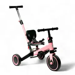 GENERICO - Triciclo Con Guía Y Bicicleta Inicación 5 En 1 Bebe ROSADO