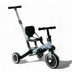 GENERICO - Triciclo Con Guía Y Bicicleta Inicación 5 En 1 Bebe GRIS