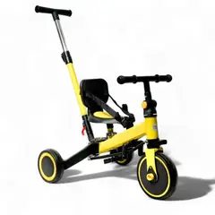 GENERICO - Triciclo Con Guía Y Bicicleta Inicación 5 En 1 Bebe AMARILLO