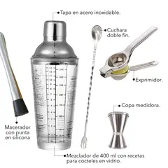 GENERICO - Kit de Coctelería Incluye un Mezclador de Vidrio de 400 ml