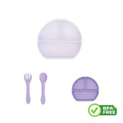 GENERICO - Plato Silicona Bebe Base Adherible Con tapa Y Cubiertos