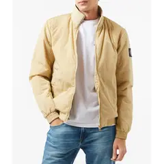 CALVIN KLEIN - Chaqueta beige de nailon acolchado con cremallera