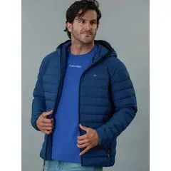 CALVIN KLEIN - Chaqueta azul acolchada con capota