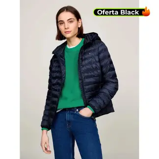 TOMMY HILFIGER - Chaqueta azul acolchada con logo bordado