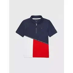 TOMMY HILFIGER - Polo Azul Con Diseño De Bandera TH Para Niño