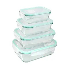 CHEF MASTER - Set de 4 Refractarias en Vidrio Tapa Hermética, Porta Comida.