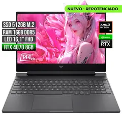 HP - VICTUS AMD RYZEN 7-8845HS RTX 4070 8GB SSD 512GB RAM 16GB LED 16" FHD 144Hz