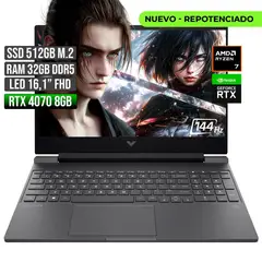 HP - Portátil Victus AMD Ryzen 7 RTX 4070 32GB RAM 512GB SSD 16" FHD