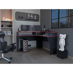 RTA MUEBLES - Escritorio Gamer Guma Wengue Canto Rojo Elw 10307 Rta