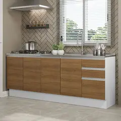 MADESA - Kit 2 Muebles de Cocina Bajo Glamy 2.00 m con Mesón de Acero Blanco/Marrón