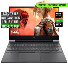 HP - Portátil Victus AMD Ryzen 7 RTX 4070 2TB SSD 24GB RAM 16" FHD