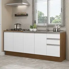 MADESA - Kit 2 Muebles de Cocina Bajo Glamy 2.00 m con Mesón de Acero Marrón/Blanco