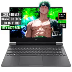 HP - VICTUS AMD RYZEN 7-8845HS RTX 4070 8GB SSD 2TB RAM 40GB LED 16" FHD 144Hz
