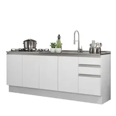MADESA - Kit 2 Muebles de Cocina Bajo Glamy 2.00 m con Mesón de Acero