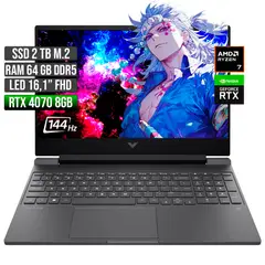 HP - VICTUS AMD RYZEN 7-8845HS RTX 4070 8GB SSD 2TB RAM 64GB LED 16" FHD 144Hz