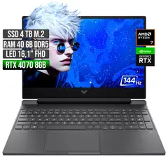 HP - VICTUS AMD RYZEN 7-8845HS RTX 4070 8GB SSD 4TB RAM 40GB LED 16" FHD 144Hz