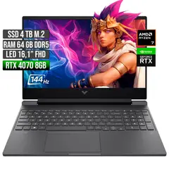 HP - VICTUS AMD RYZEN 7-8845HS RTX 4070 8GB SSD 4TB RAM 64GB LED 16" FHD 144Hz