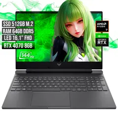 HP - VICTUS AMD RYZEN 7-8845HS RTX 4070 8GB SSD 512GB RAM 64GB LED 16" FHD 144Hz