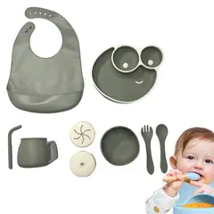GENERICO - Set Vajilla Bebe Silicona Kit 9pcs Alimentacion Plato Babero