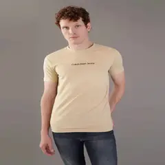 CALVIN KLEIN - Camiseta beige con logo institutional bicolor