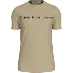 CALVIN KLEIN - Camiseta beige con logo institutional bicolor