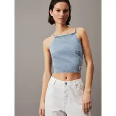 CALVIN KLEIN - Top azul denim con cierre anudado en espalda