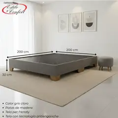 ESTILO Y CONFORT - Basecama King Dividida Elegante Tela Gris Plata Patas Madera 200x200