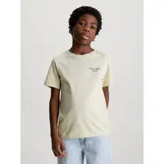 CALVIN KLEIN - Camiseta verde con logo apilado para niño