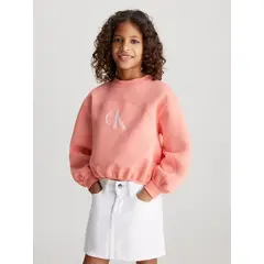 CALVIN KLEIN - Suéter rosado boxy con monograma para niña