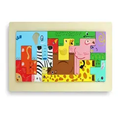 JUGANDO Y EDUCANDO - Rompecabezas Tetris Animales Selva En Madera Para Niños
