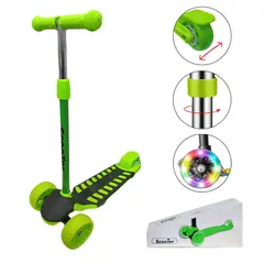 BABY ON - Patineta Scooter Kick And Ride Llantas Anchas Y Luces Verde