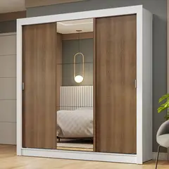 MADESA - Clóset Nobre 3 Puertas Corredizas 1 Espejo Blanco/Marrón 205 cm x 170 cm x 51 cm