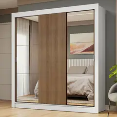 MADESA - Clóset Nobre 3 Puertas Corredizas 2 Espejos Blanco/Marrón 205 cm x 170 cm x 51 cm