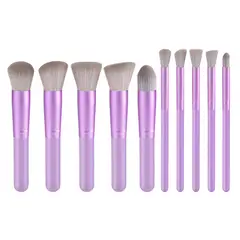 GENERICO - KIT SET BROCHAS MAQUILLAJE VIAJE ESTUCHE 10 PCS-MORADO