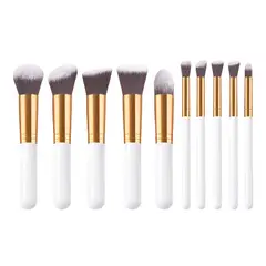 GENERICO - KIT SET BROCHAS MAQUILLAJE VIAJE ESTUCHE 10 PCS-BLANCO