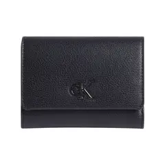 CALVIN KLEIN - Billera negra trifold con monograma minimalista