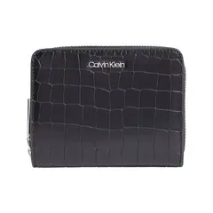 CALVIN KLEIN - Billetera negra con cremallera estilo cocodrilo