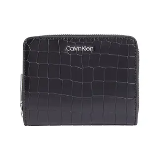 CALVIN KLEIN - Billetera negra con cremallera estilo cocodrilo