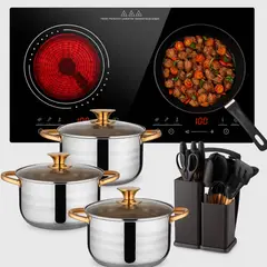 RENAHOUSE - Estufa De Inducción 2000w + Bateria De Cocina + Utensilios