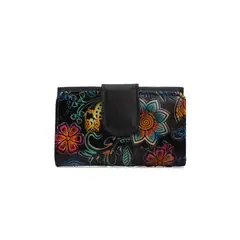 MACOLY - Billetera mediana 047 cuero tala negro
