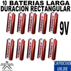TRONEX - 10 Baterías Pilas 9v Carbono Rectangular